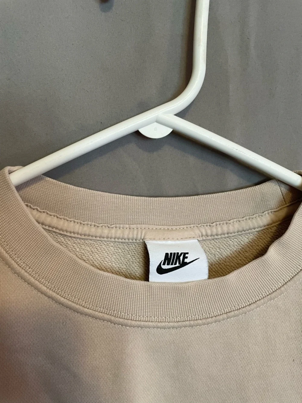 Nike Women's Crewneck Sweatshirt in Light Beige with White Logo swoosh tan casua - Picture 3 of 6